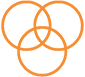 Three intersecting orange circles on black background.